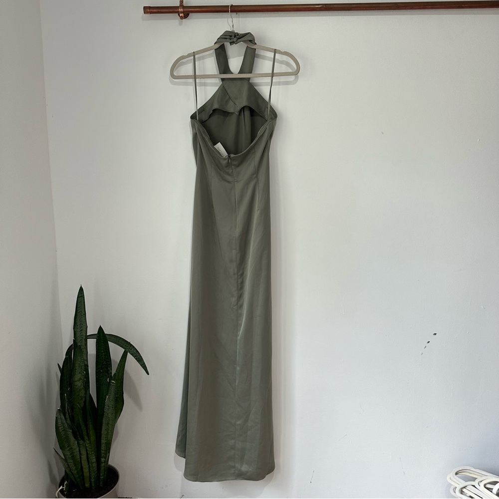 NWT BHLDN Anthropologie Ruby Twist Halter Satin Gown Moss Green - Picture 7 of 9